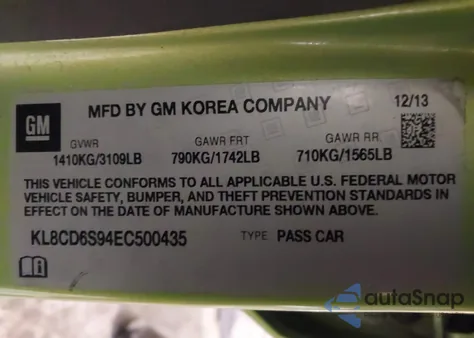 2014 Chevrolet Spark 1Lt Auto from USA, damaged, VIN KL8CD6S94EC500435